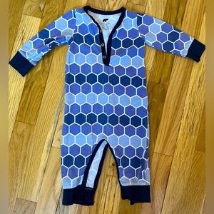 Monica & Andy one piece romper blue hexagons, mosaic tiles